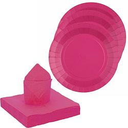 Foto van Santex servies set karton - 20x bordjes/25x servetten - fuchsia roze - feestbordjes