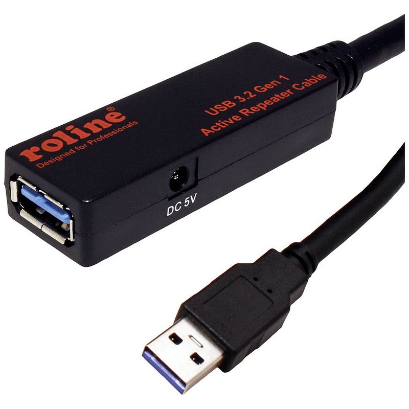 Foto van Roline usb-kabel usb 3.2 gen1 (usb 3.0 / usb 3.1 gen1) usb-a stekker, usb-a bus 20.00 m zwart 12.04.1072