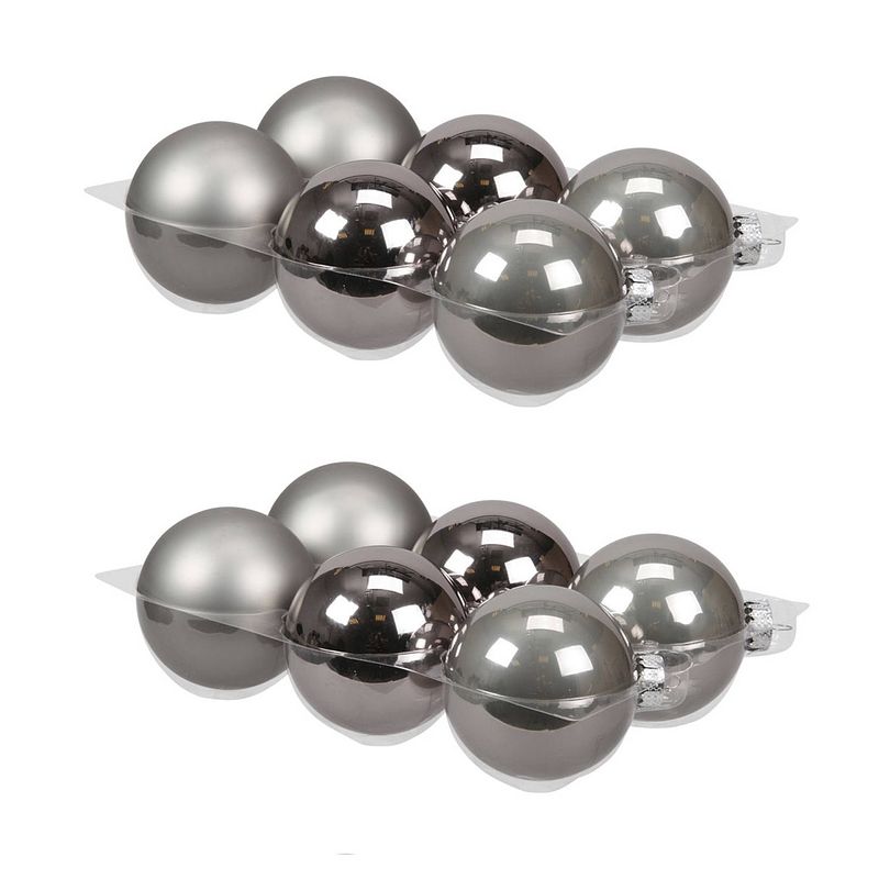 Foto van 12x stuks glazen kerstballen titanium grijs 8 cm mat/glans - kerstbal