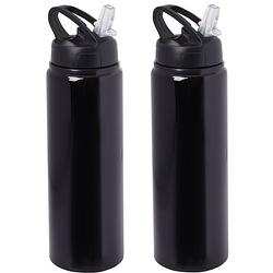 Foto van Waterfles/sportfles/drinkfles sporty - 2x - zwart - aluminium/kunststof - 800 ml - drinkflessen