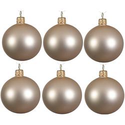 Foto van 6x glazen kerstballen mat licht parel/champagne 8 cm kerstboom versiering/decoratie - kerstbal