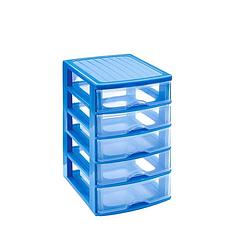 Foto van Blauwe/transparante ladeblok/bureau organizer 21 x 17 x 28 cm - ladeblok