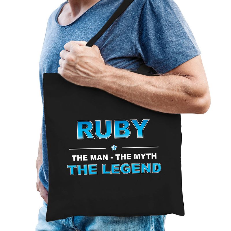 Foto van Naam ruby the man, the myth the legend tasje zwart - cadeau boodschappentasje - feest boodschappentassen