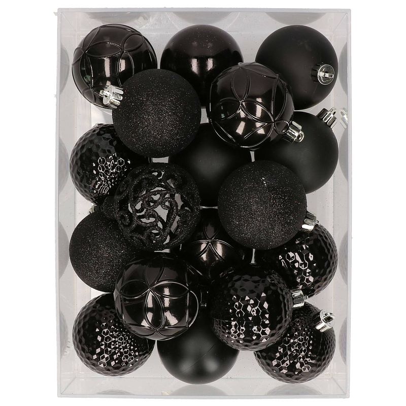 Foto van Set van 37x stuks kunststof/plastic kerstballen zwart 6 cm - kerstbal