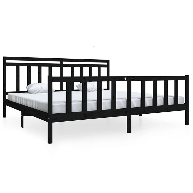 Foto van The living store bedframe - grenenhouten - 205.5 x 206 x 100 cm - geschikt voor 200 x 200 cm matras - zwart