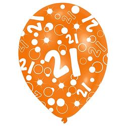 Foto van Amscan feestballon 21 latex 27,5 cm oranje/wit 6 stuks