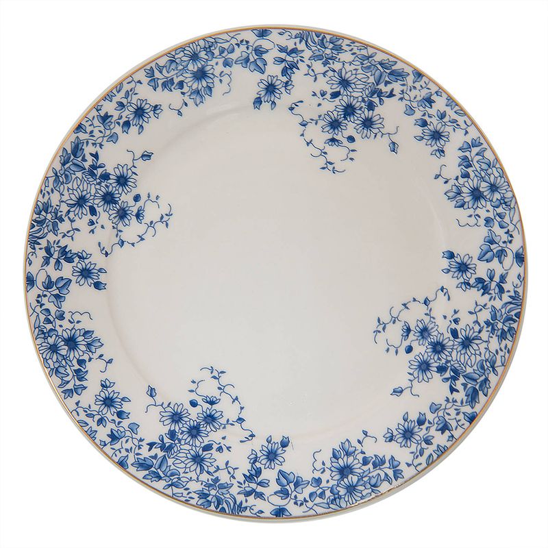 Foto van Clayre & eef servies ontbijtbord ø 21*2 cm blauw porselein rond bloemetjes eetbord wit eetbord