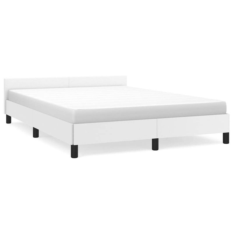 Foto van The living store bedframe - kunstleer - wit - 193 x 143 x 50 cm - geschikt voor 140 x 190 cm matras - duurzaam en