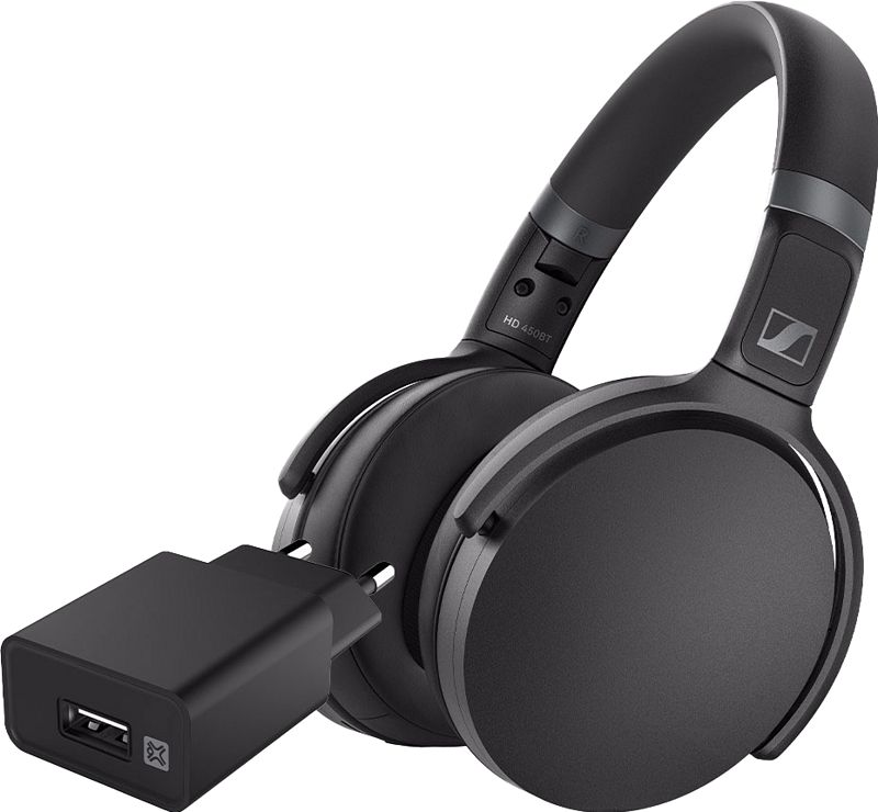 Foto van Sennheiser hd450bt zwart + xtrememac oplader met usb a poort 12w