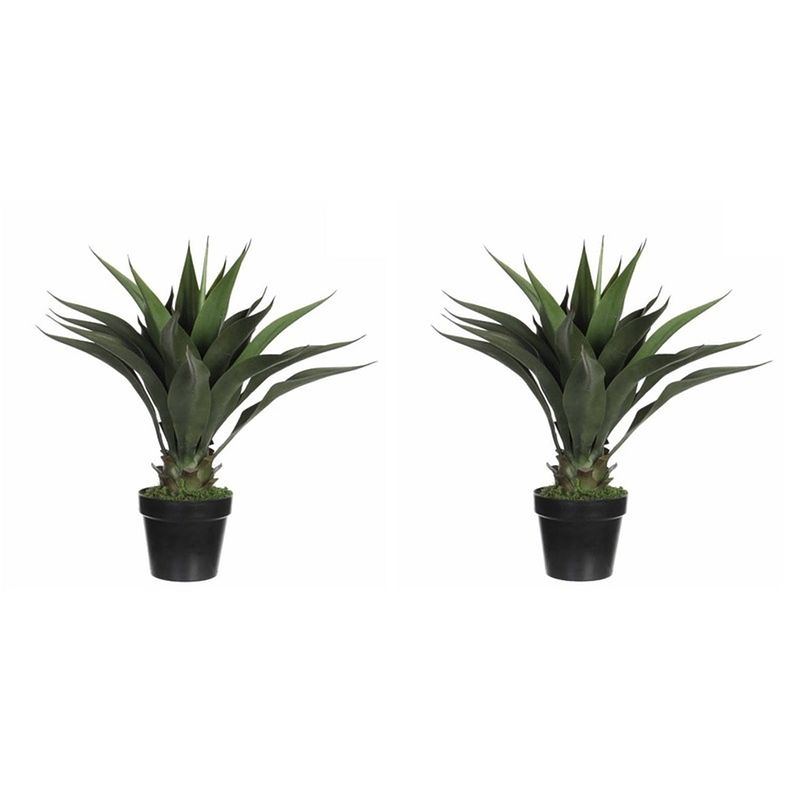 Foto van 2x kunstplanten agave groen in zwarte pot 60 cm - kunstplanten