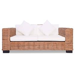 Foto van The living store rattanbank - tweezits - natuurlijk rattan/mangohout - crèmewit - 157 x 80 x 67 cm