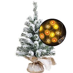 Foto van Mini kerstboom - besneeuwd - met sport thema verlichting - h45 cm - kunstkerstboom