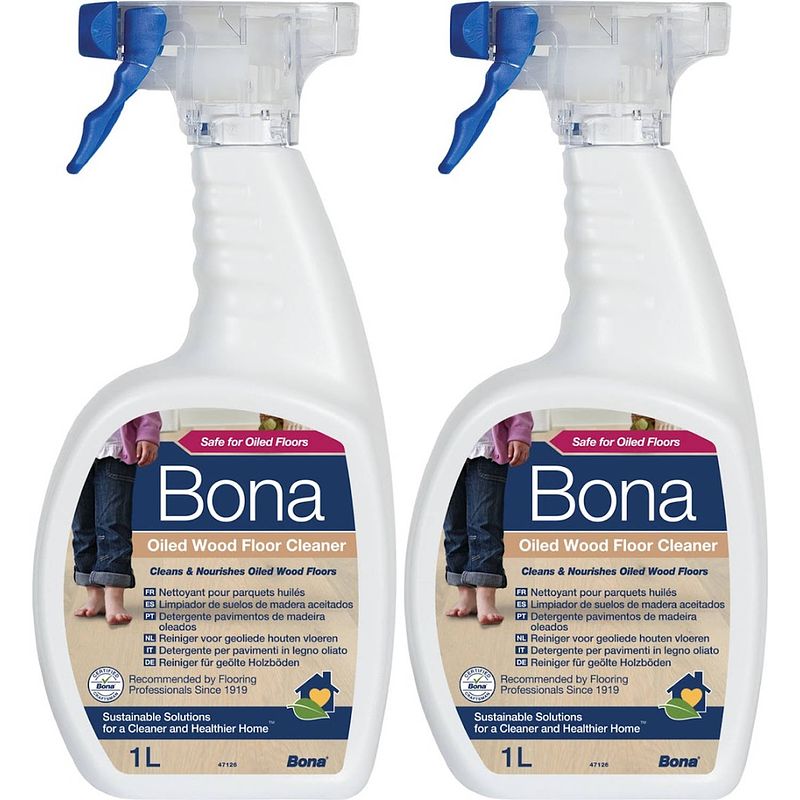 Foto van Bona geoliede houten vloer reiniger spray - 2 x 1 liter multipack - streeploos - sneldrogend