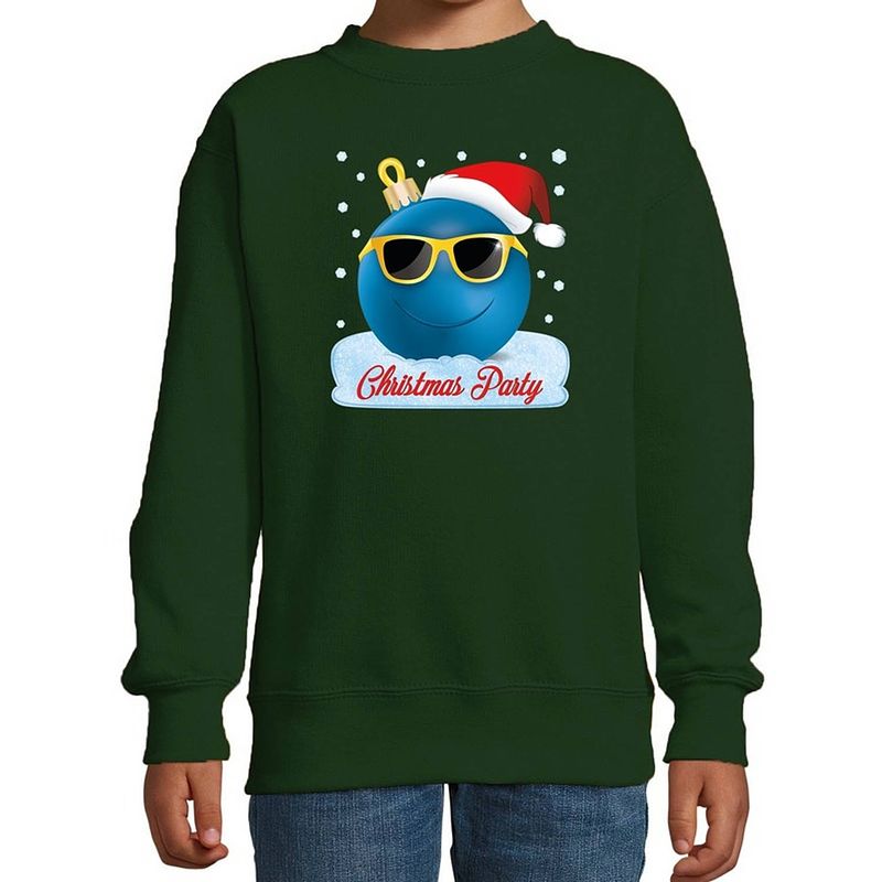 Foto van Foute kersttrui / sweater coole kerstbal groen voor jongens 3-4 jaar (98/104) - kerst truien kind