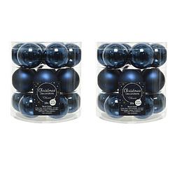 Foto van 36x stuks kleine glazen kerstballen donkerblauw (night blue) 4 cm mat/glans - kerstbal