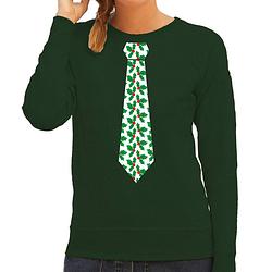 Foto van Stropdas kersttrui/kerst sweater mistletoe groen voor dames xs - kerst truien