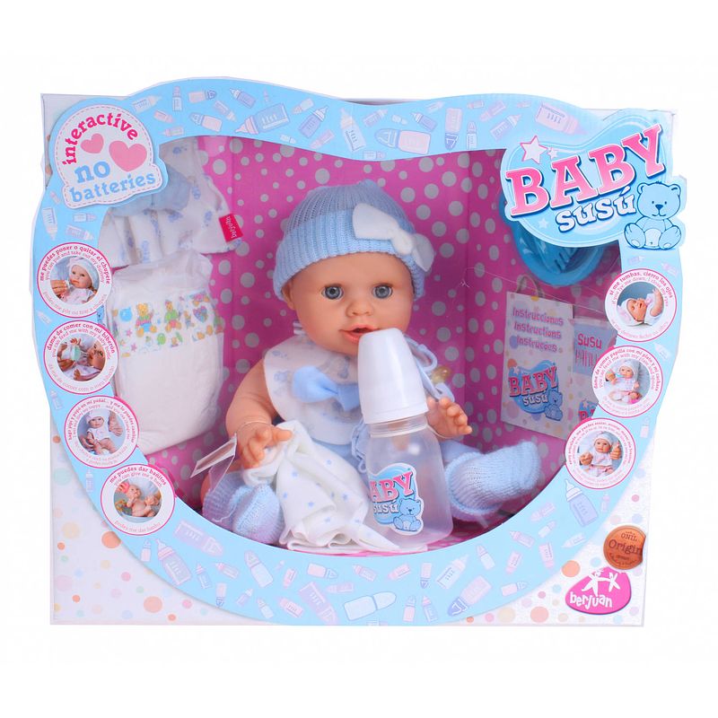 Foto van Berjuan babypop baby susu meisjes 38 cm vinyl blauw