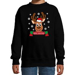 Foto van Bellatio decorations kersttrui/sweater voor kinderen - merry christmas - rendier - zwart 3-4 jaar (98/104) - kerst truie