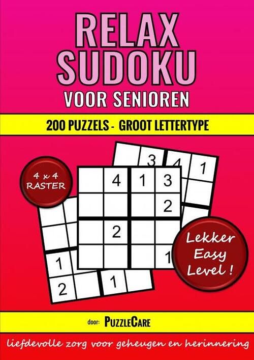 Foto van Sudoku relax voor senioren 4x4 raster - 200 puzzels groot lettertype - lekker easy level! - puzzle care - paperback (9789403702568)