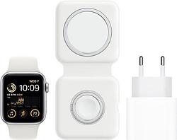 Foto van Apple watch se (2022) 40mm zilver aluminium witte sportband + magsafe oplaadpakket