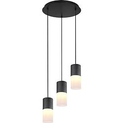 Foto van Led hanglamp - trion roba - e27 fitting - 3-lichts - rond - mat zwart - aluminium