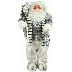 Foto van Xl luxe kerst decoratie kerstman staand wit-grijs - 70cm