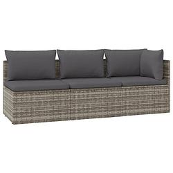 Foto van Vidaxl 3-delige loungeset met kussens poly rattan grijs