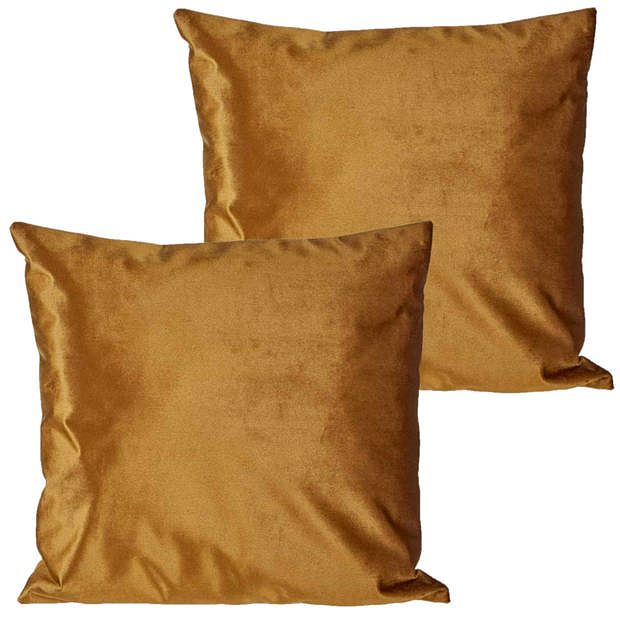 Foto van 2x stuks bank/sier kussens voor binnen in de kleur velvet goud 45 x 45 cm - sierkussens