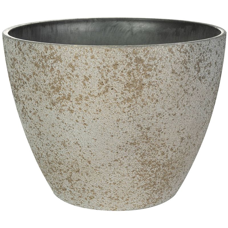 Foto van Bloempot/plantenpot - buiten - beige/goud - d43 en h33 cm - kunststof/steenmix - plantenpotten