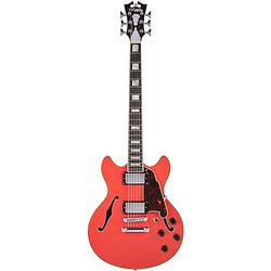 Foto van D'sangelico premier mini dc fiesta red semi-akoestische gitaar met gigbag