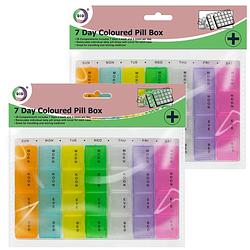 Foto van Multipak van 2x stuks gekleurde medicijnen doos/pillendoosjes 28-vaks wit 17 cm - pillendoosjes