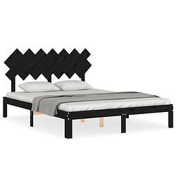 Foto van The living store bedframe - grenenhout - multiplex lattenbodem - 203.5 x 153.5 x 81 cm - zwart