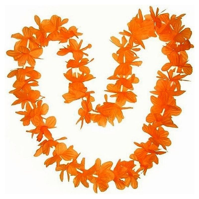 Foto van Pakket van 25x stuks oranje hawaii krans slingers - oranje supporter feestartikelen