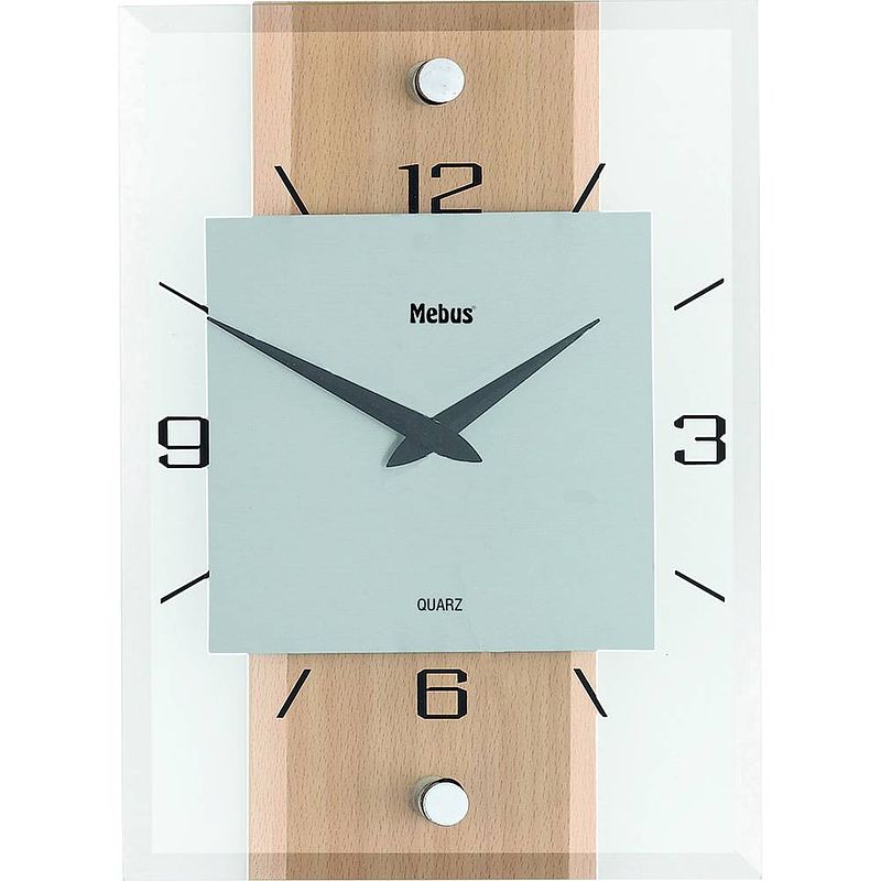 Foto van Mebus 18220 wandklok quartz 20 cm x 28 cm x 5 cm beuken, aluminium