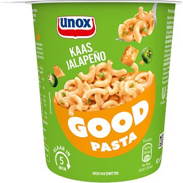 Foto van Unox good pasta kaas jalapeno 62g aanbieding bij jumbo | 2 cups of verpakkingen m.u.v. cupasoup verpakking 10 stuks