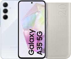 Foto van Samsung galaxy a35 256gb lichtblauw 5g + samsung powerbank 20.000 mah met snelladen beige