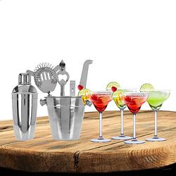 Foto van Excellent houseware cocktails maken set 6-delig met 4x margarita glazen - cocktailshakers