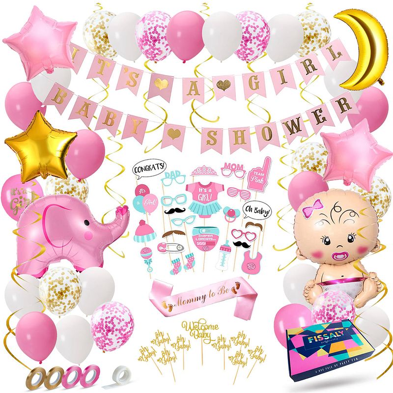 Foto van Fissaly® 81 stuks babyshower meisje & gender reveal versiering - baby girl - mommy to be party decoratie pakket