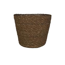 Foto van Plantenpot/bloempot van jute/zeegras diameter 22 cm en hoogte 19 cm camel bruin - plantenpotten