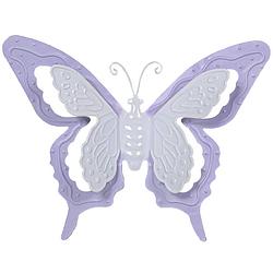Foto van Mega collections tuin/schutting decoratie vlinder - metaal - lila paars - 17 x 13 cm - tuinbeelden