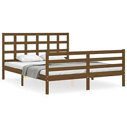 Foto van The living store massief grenenhouten bedframe - bedframe - 205.5 x 165.5 x 100 cm - honingbruin