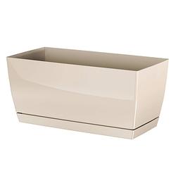 Foto van Plantenpot/bloempot kunststof glanzend creme/beige 29 x 14 x 13.6 cm - plantenpotten