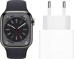 Foto van Apple watch series 8 4g 45mm grafiet rvs midnight sportband + oplader