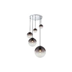 Foto van Trapeze hanglamp met 5 lichtpunten glas hanglamp rook kleur woonkamer eetkamer
