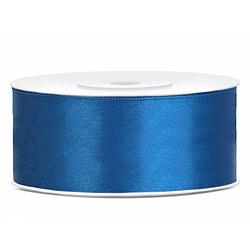 Foto van 1x kobalt blauw satijnlint rol 2,5 cm x 25 meter cadeaulint verpakkingsmateriaal - cadeaulinten