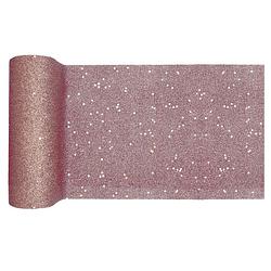 Foto van Santex tafelloper op rol - rose goud glitter - 18 x 500 cm - polyester - feesttafelkleden