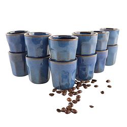 Foto van Otix espresso kopjes - zonder oor - set van 12 - aardewerk - 80 ml - mokken - koffiekopjes - bluett