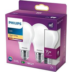 Foto van Philips led lamp - e27 - mat - 75w - warm wit licht - 2 stuks