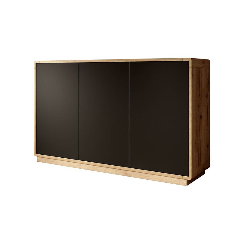 Foto van Meubella dressoir acuna - mat zwart - eiken - 160 cm