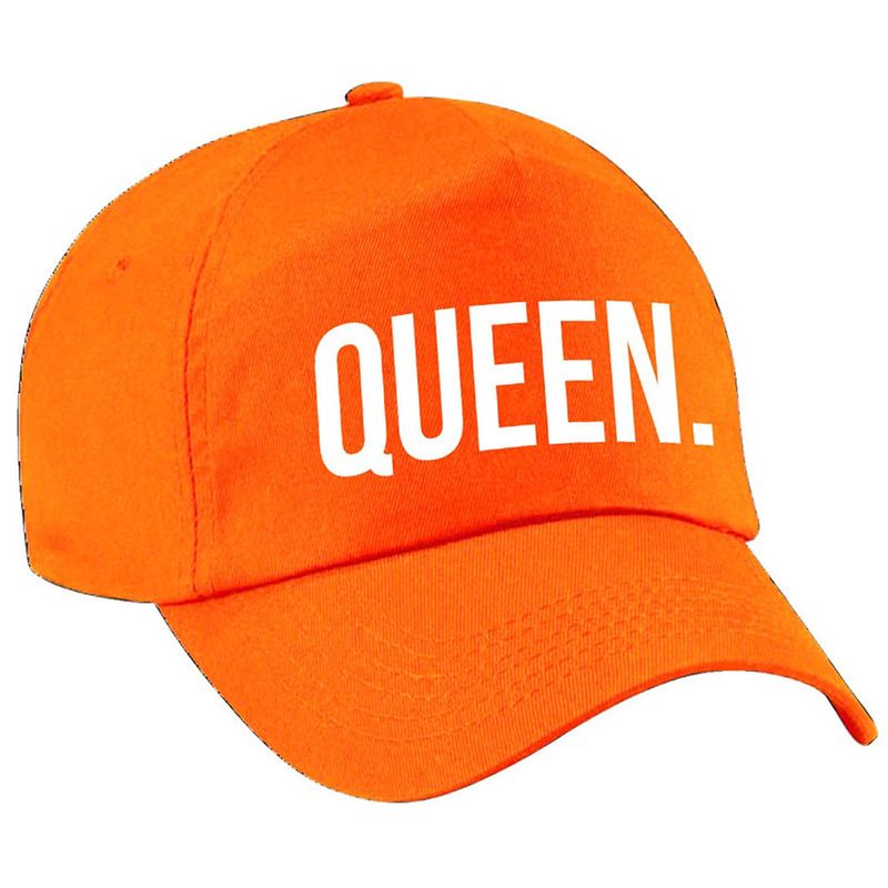 Foto van Queen pet / cap oranje met witte letters voor dames holland / koningsdag - verkleedhoofddeksels